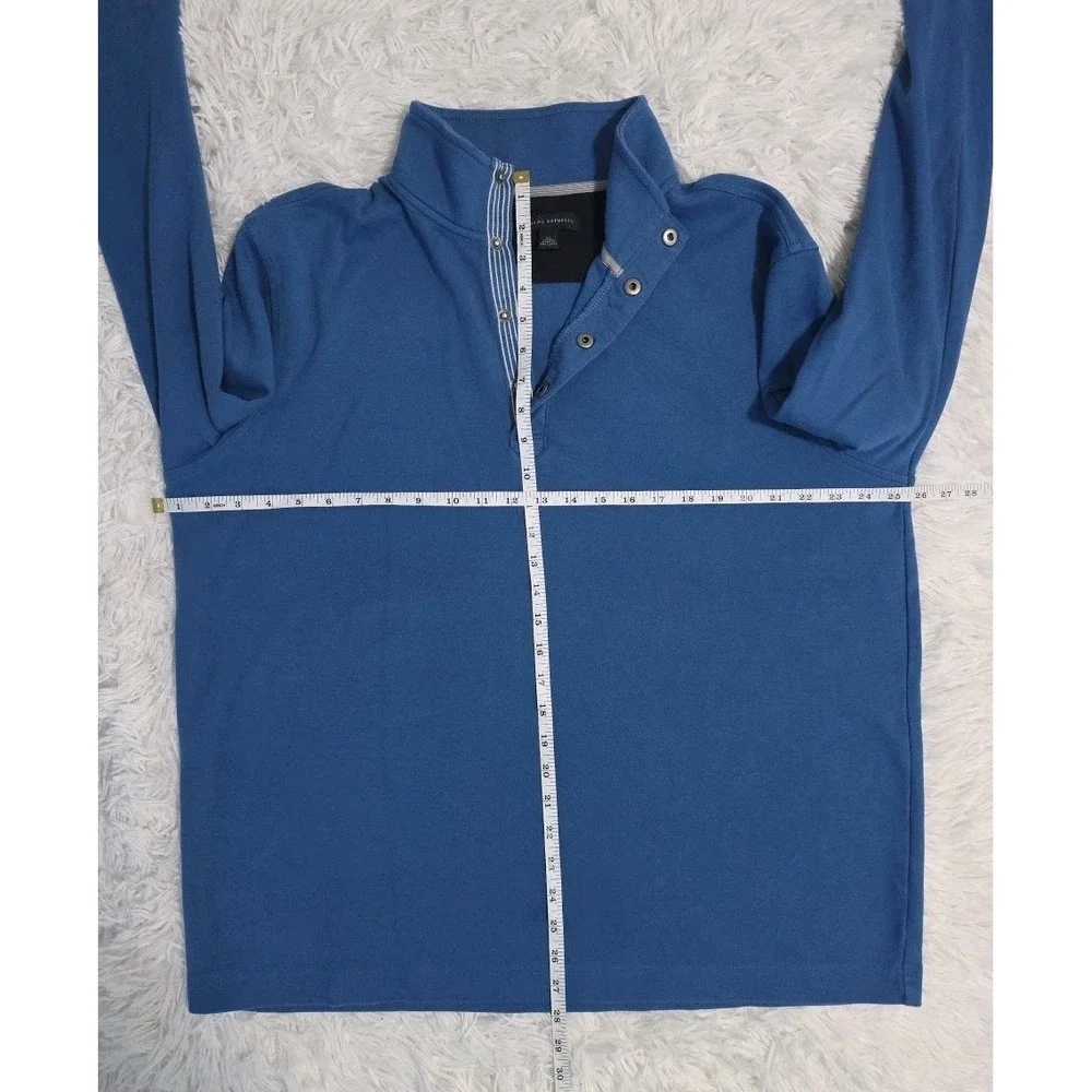 Banana Republic Sweater Mens Large Blue Cotton‎ Snap Button Mock Neck Pullover